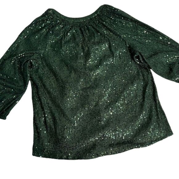 Crown & Ivy Women's Sequin Blouse Green Long Sleeve Size L Christmas Holidays - Picture 2 of 9